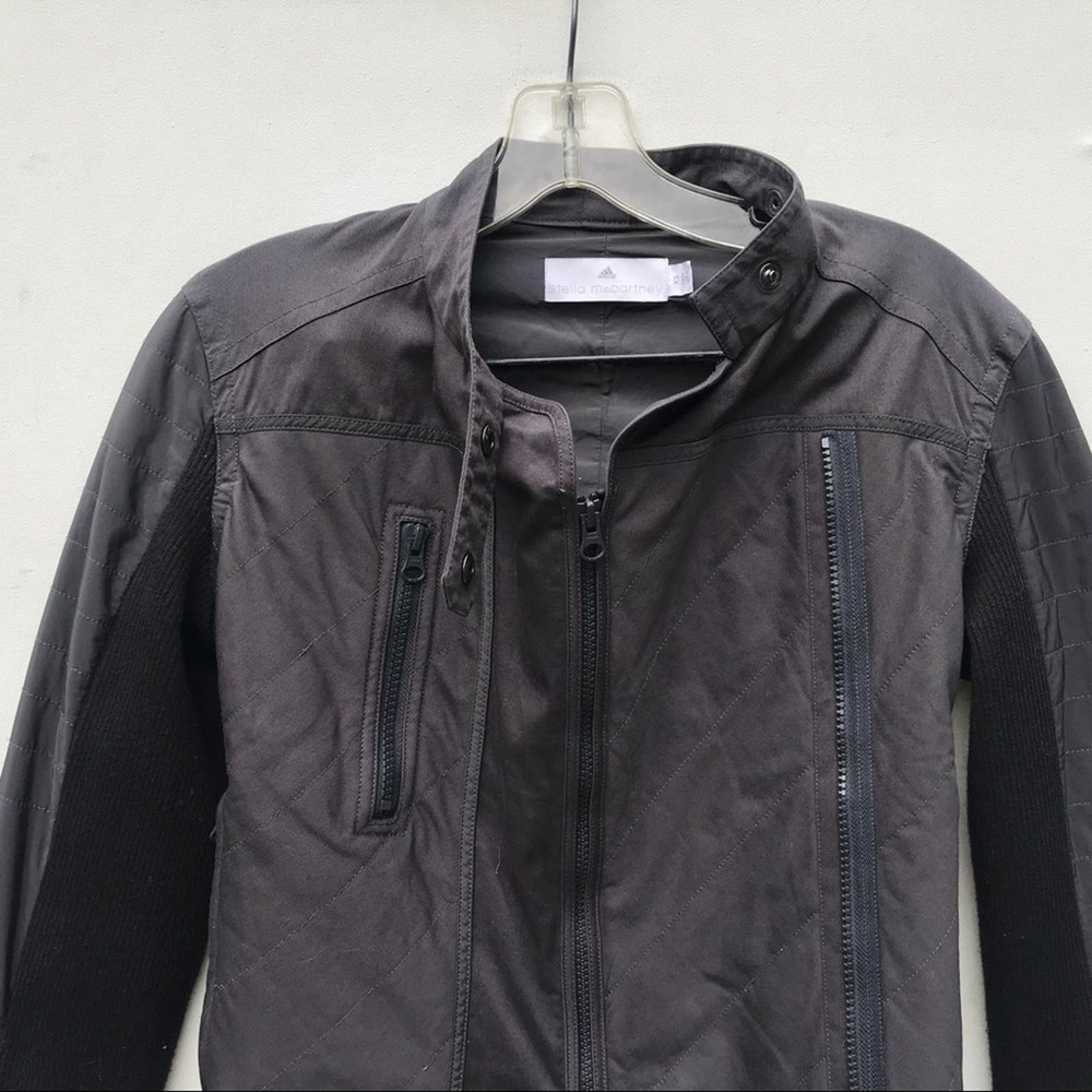🚩FADED SHOULDERS Adidas Stella McCartney Moto jacket xs crop black biker - Picture 7 of 8